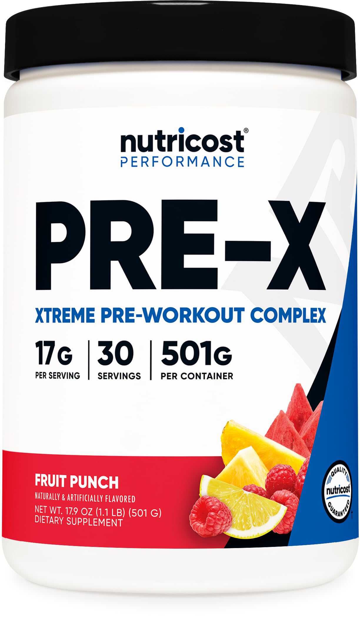 Nutricost Pre-X Extreme polvo Fruta Punch en envase, listo para porciones de entrenamiento