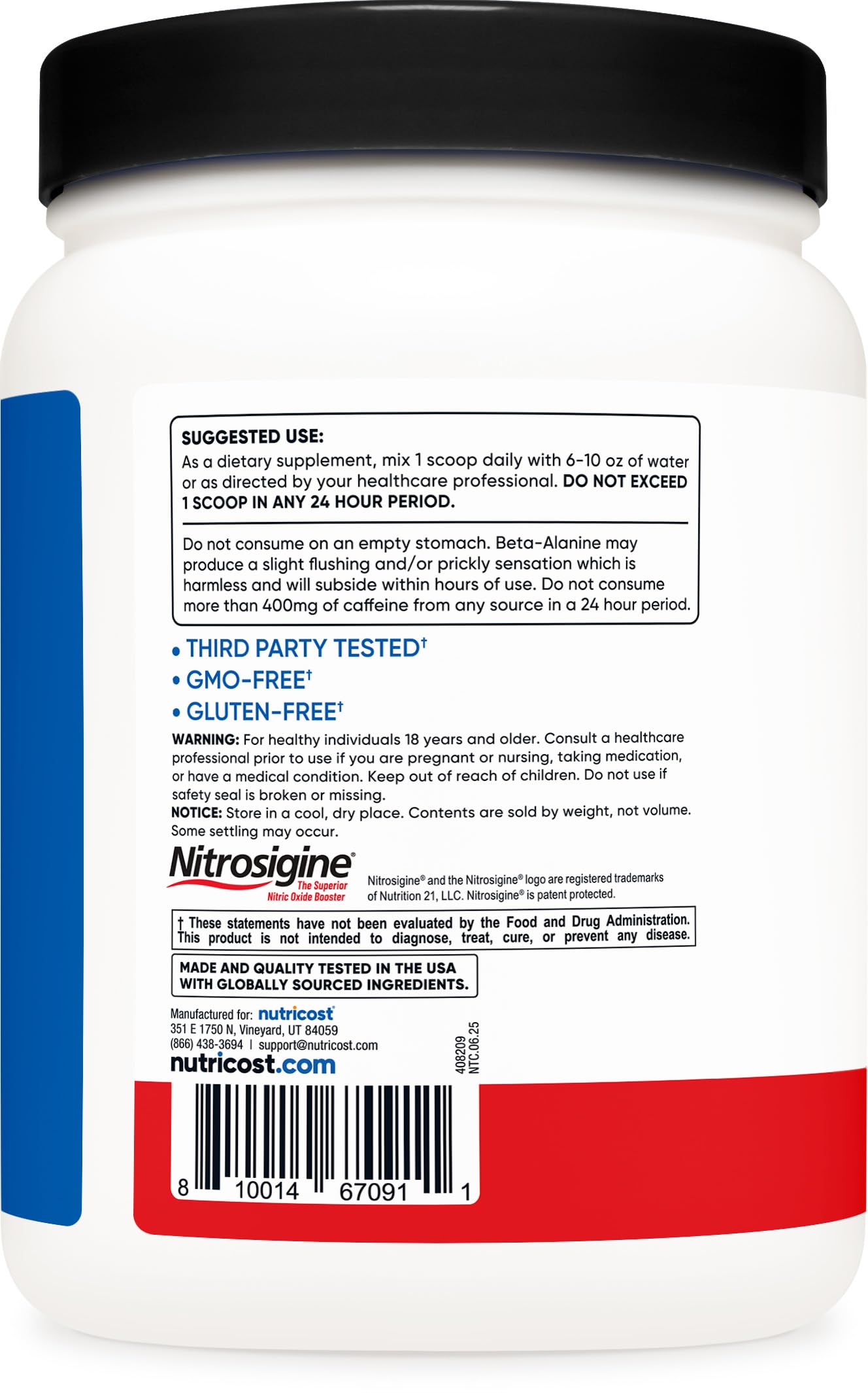Nutricost Pre-X, etiqueta de nutrición que destaca ingredientes clave para el rendimiento