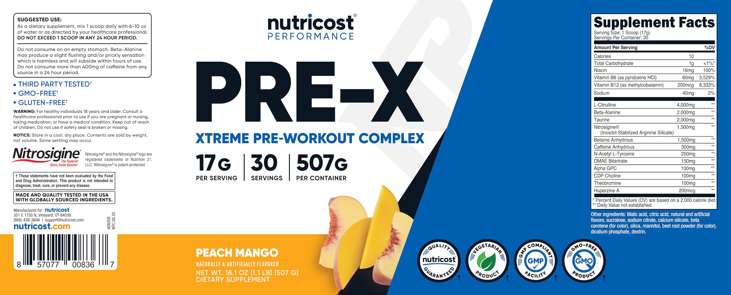 Escena de gimnasio con Nutricost Pre-X Xtreme durazno mango en uso