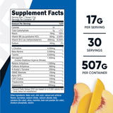 Etiqueta detallada de Nutricost Pre-X Xtreme durazno mango con ingredientes