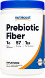 Nutricost fibra prebiótica sin sabor en envase, 57 porciones fáciles de usar.