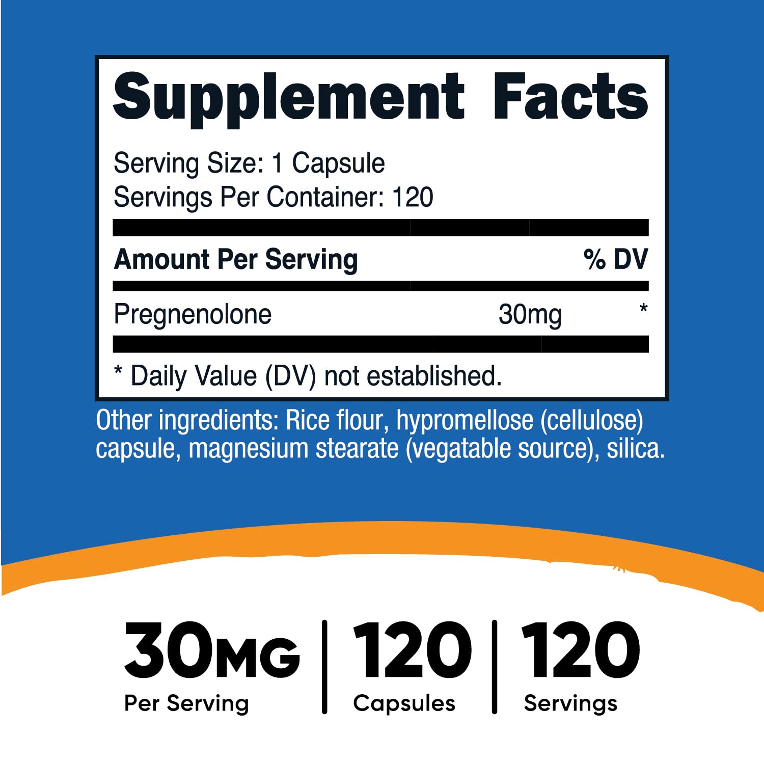 Capsulas vegetales de Nutricost Pregnenolona 30 mg para dietas vegetarianas.