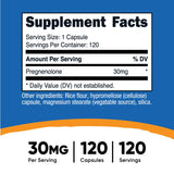 Capsulas vegetales de Nutricost Pregnenolona 30 mg para dietas vegetarianas.