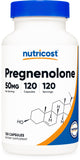 Nutricost Pregnenolone, botella frontal: cápsulas de 50 mg para bienestar diario.