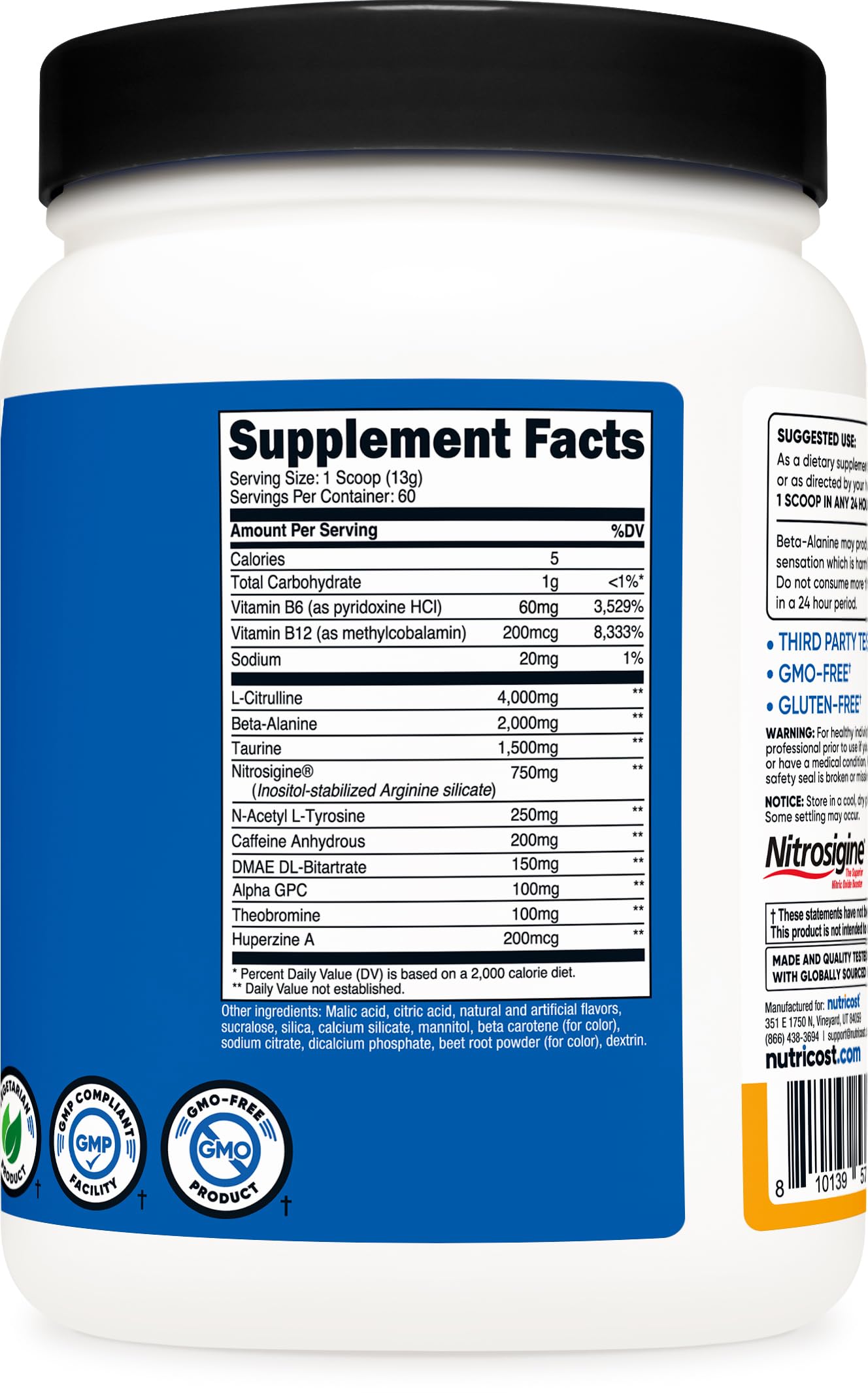 Botella mezcladora Nutricost Preworkout Powder para preparar batidos