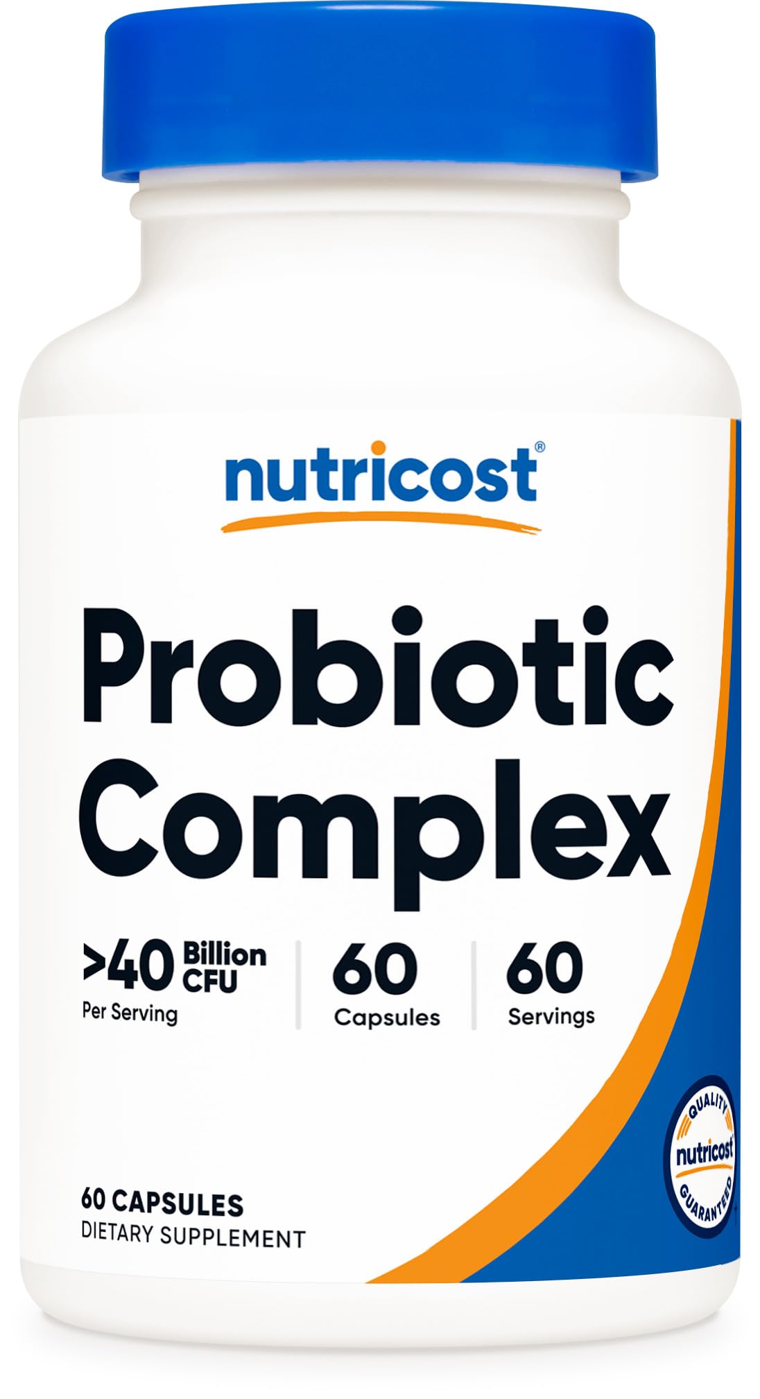 Nutricost Probiotic Complex, botella de cápsulas, apoyo diario a la salud digestiva.