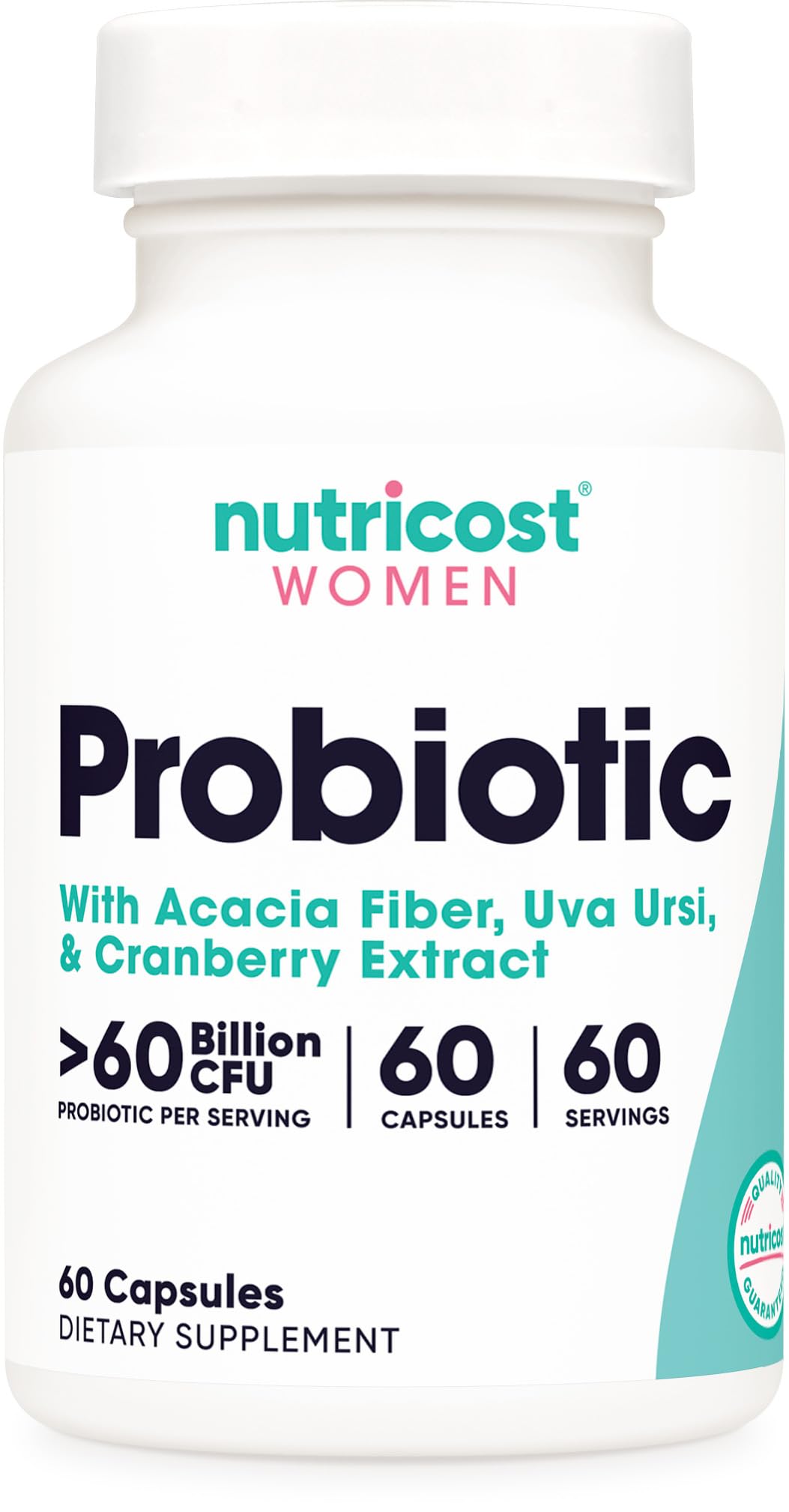 Nutricost Probiótico para Mujeres, botella de 60 mil millones CFU, apoyo digestivo diario.