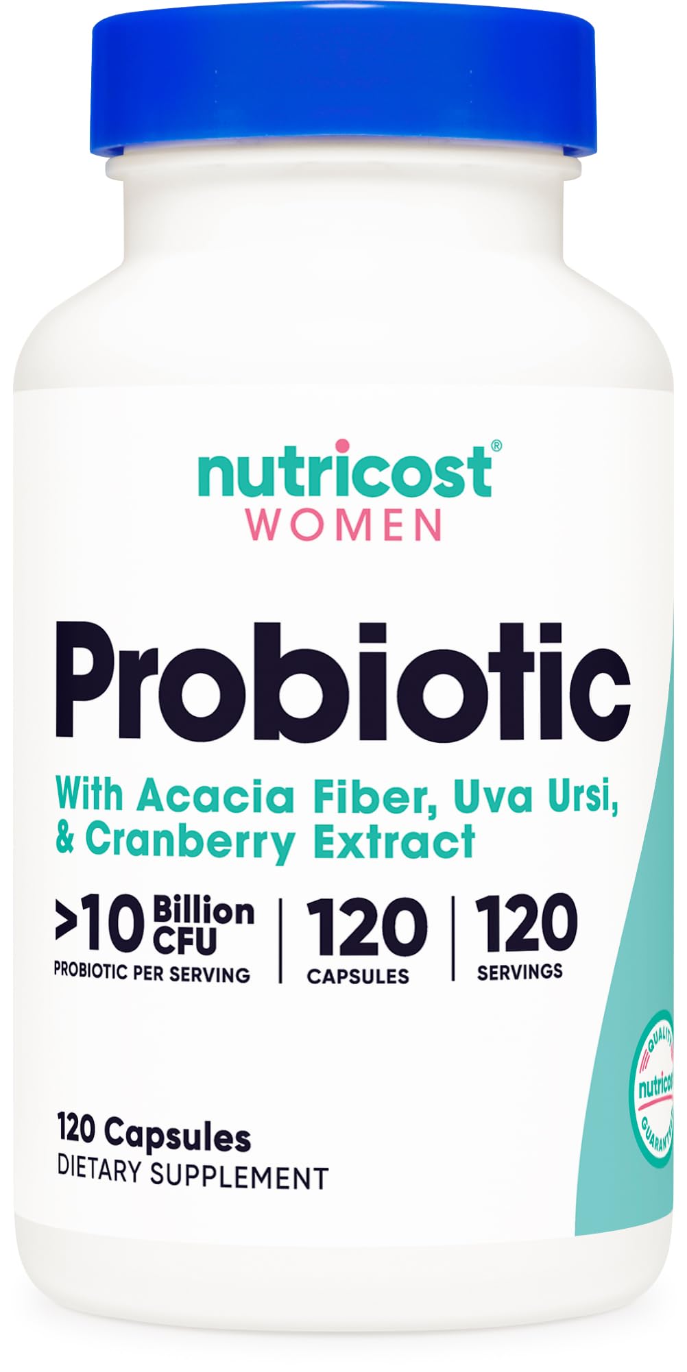 Nutricost Probiotico Mujeres: botella frontal para iniciar la rutina diaria.