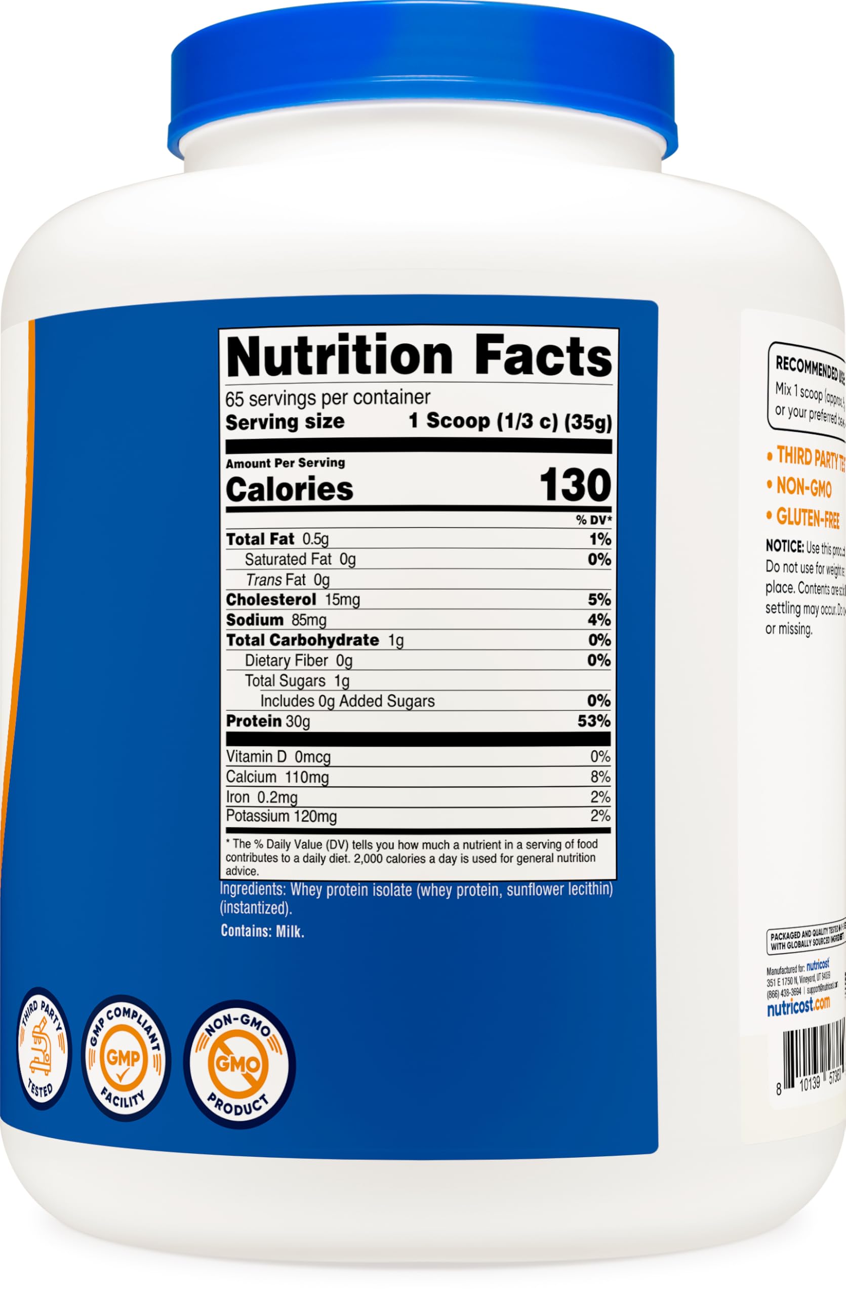 Nutricost Proteína Aislada de Suero porciones por servicio para consistencia.