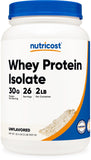 Nutricost proteína aislada de suero sin sabor en envase para mezcla rápida.