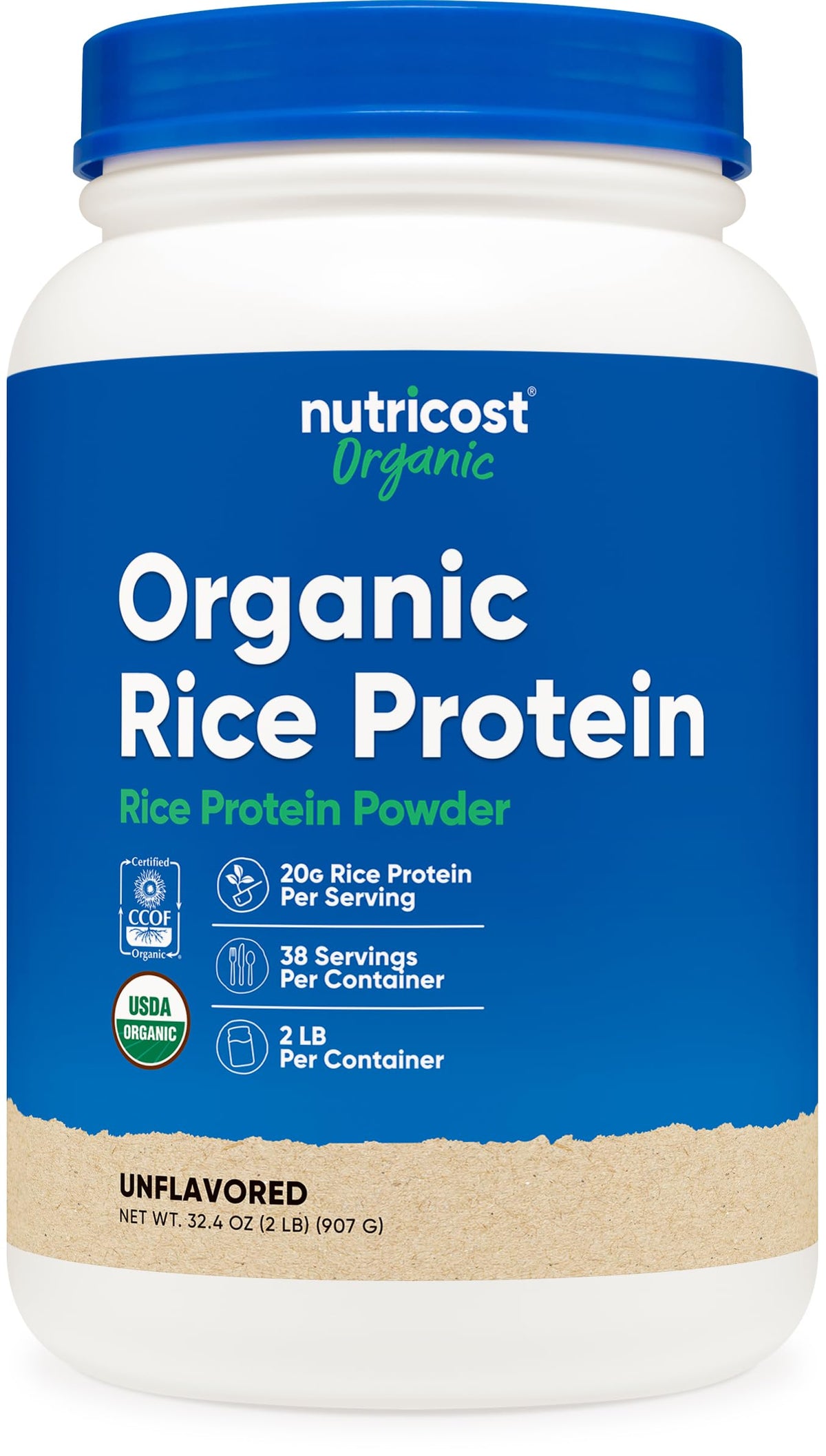 Nutricost proteína de arroz orgánica, empaque de 2 lb para consumo diario.