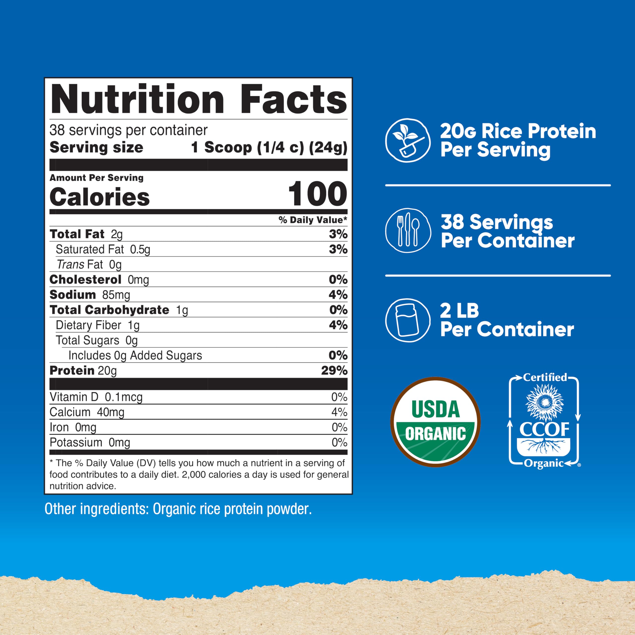 Nutricost proteína de arroz orgánica, taza medidora para porciones fáciles en batidos.