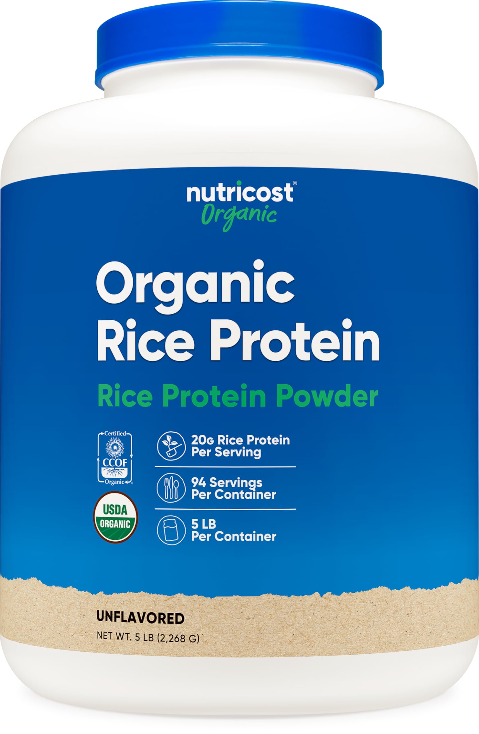 Nutricost Proteína de Arroz Orgánica en bolsa de 5 libras, ideal para batidos