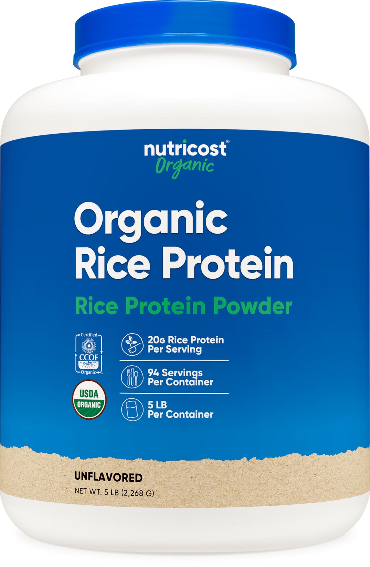 Nutricost Proteína de Arroz Orgánica en bolsa de 5 libras, ideal para batidos