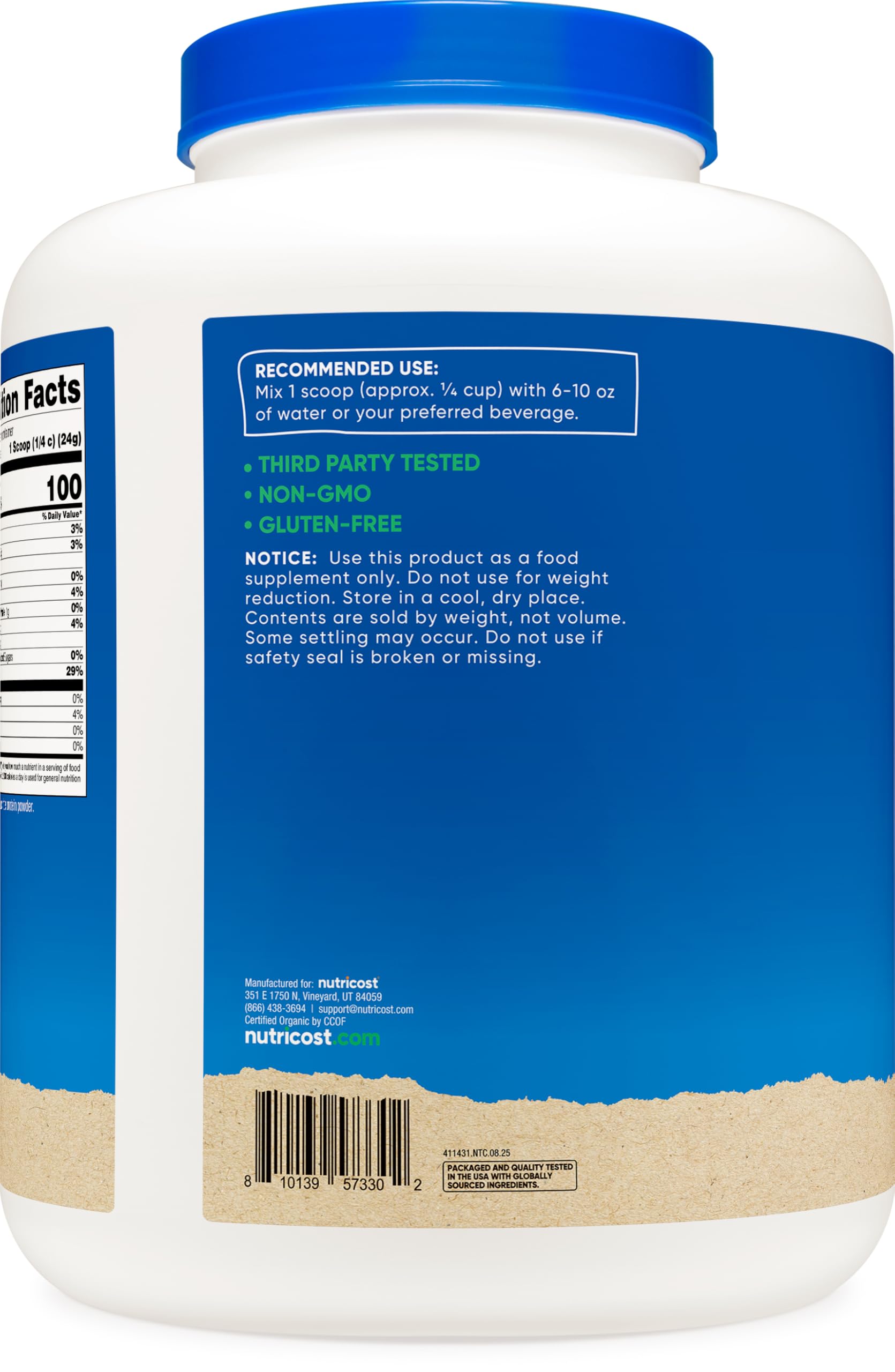 Nutricost Proteína de Arroz Orgánica polvo de textura fina para hornear