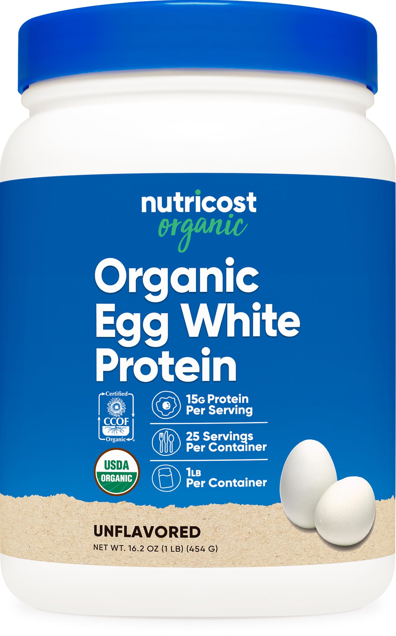 Nutricost Proteína de clara de huevo orgánica en bote, polvo versátil para batidos proteicos