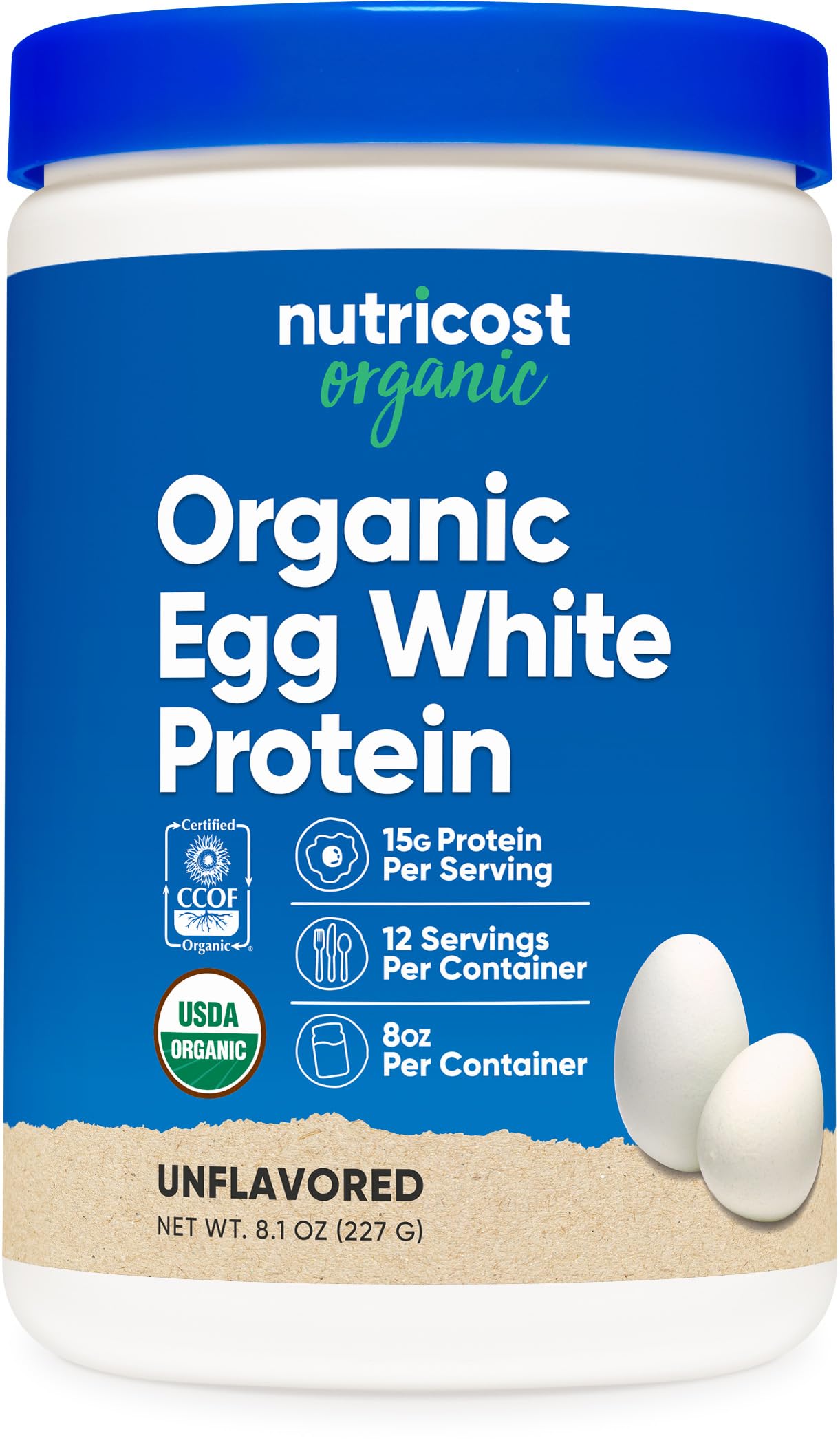 Nutricost proteína de clara de huevo sin sabor en envase 8 oz para entrenamientos