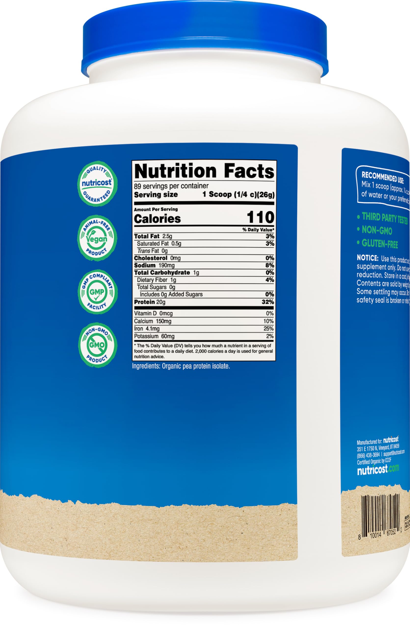 Nutricost Proteína de Guisante Aislada, ideal para hornear recetas saludables sin gluten.