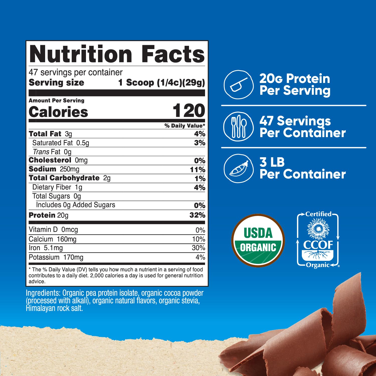 Nutricost proteína de guisante orgánica chocolate, batido nutritivo para energía diaria