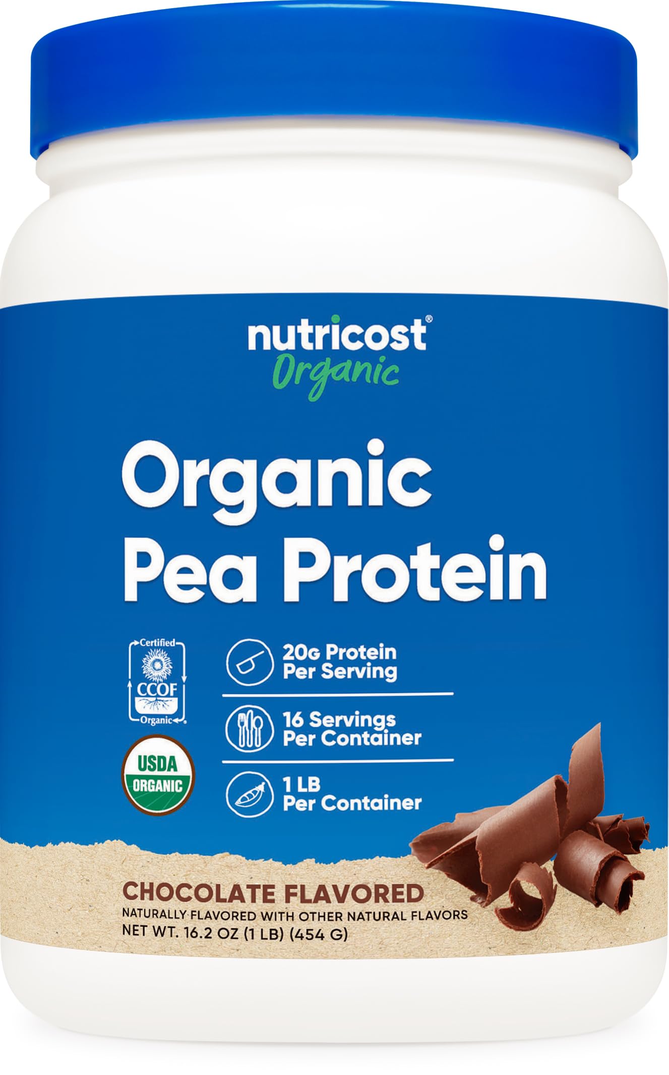 Nutricost proteina de guisante orgánica chocolate, bote, ideal para nutrición diaria