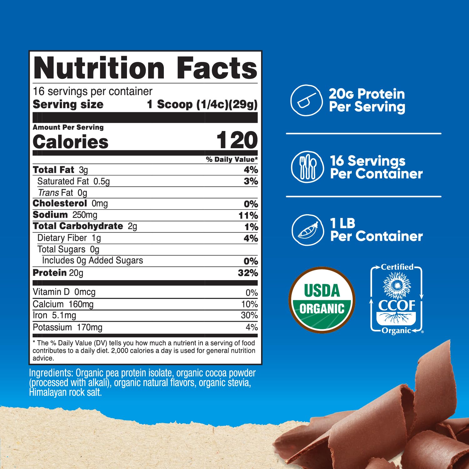 Nutricost proteina de guisante orgánica chocolate, cucharita de medición para dosis precisas