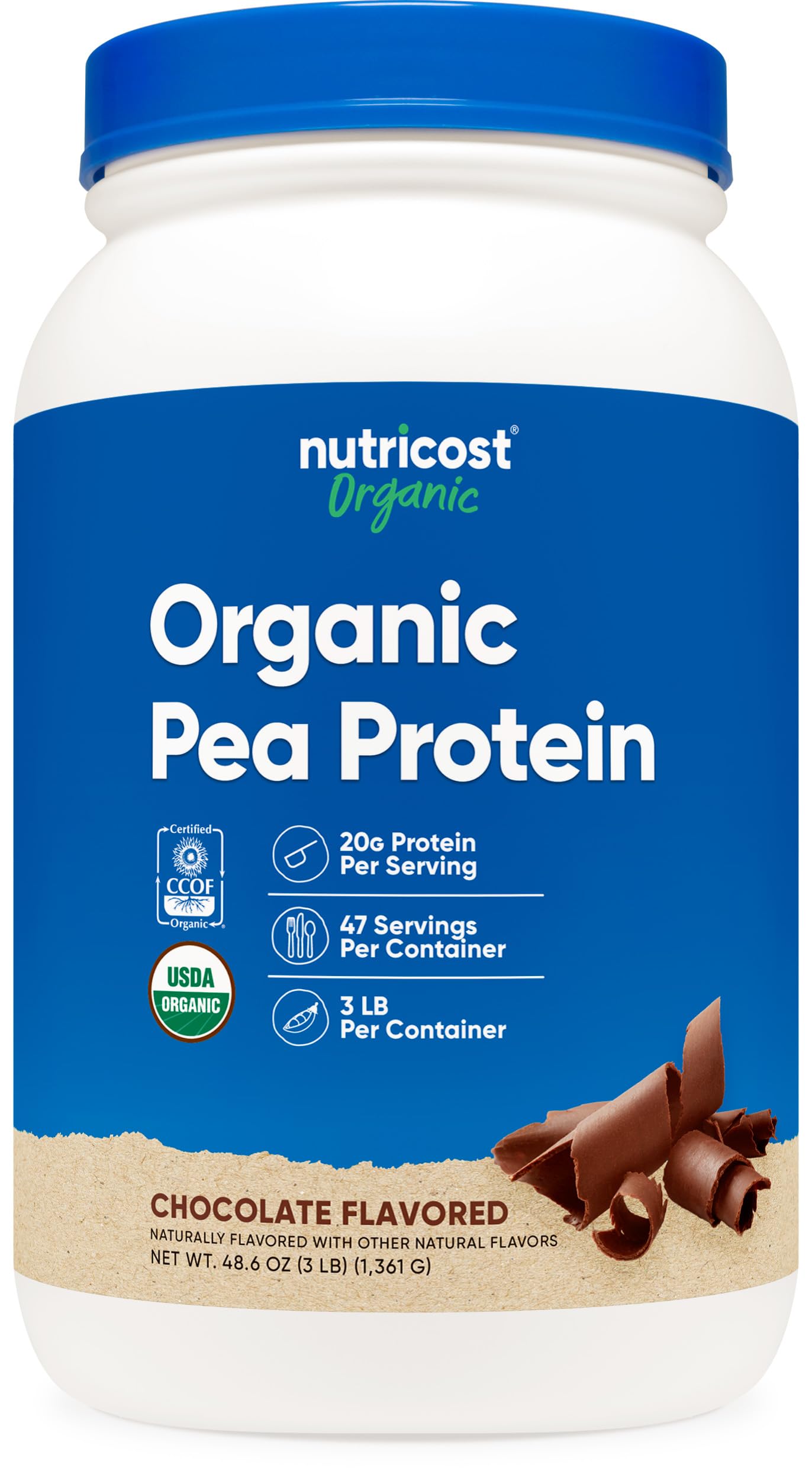 Nutricost proteína de guisante orgánica chocolate, empaque práctico para llevar y mezclar