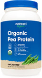 Nutricost proteína de guisante orgánica, empaque visible, ideal para batidos nutritivos y vegetarianos.