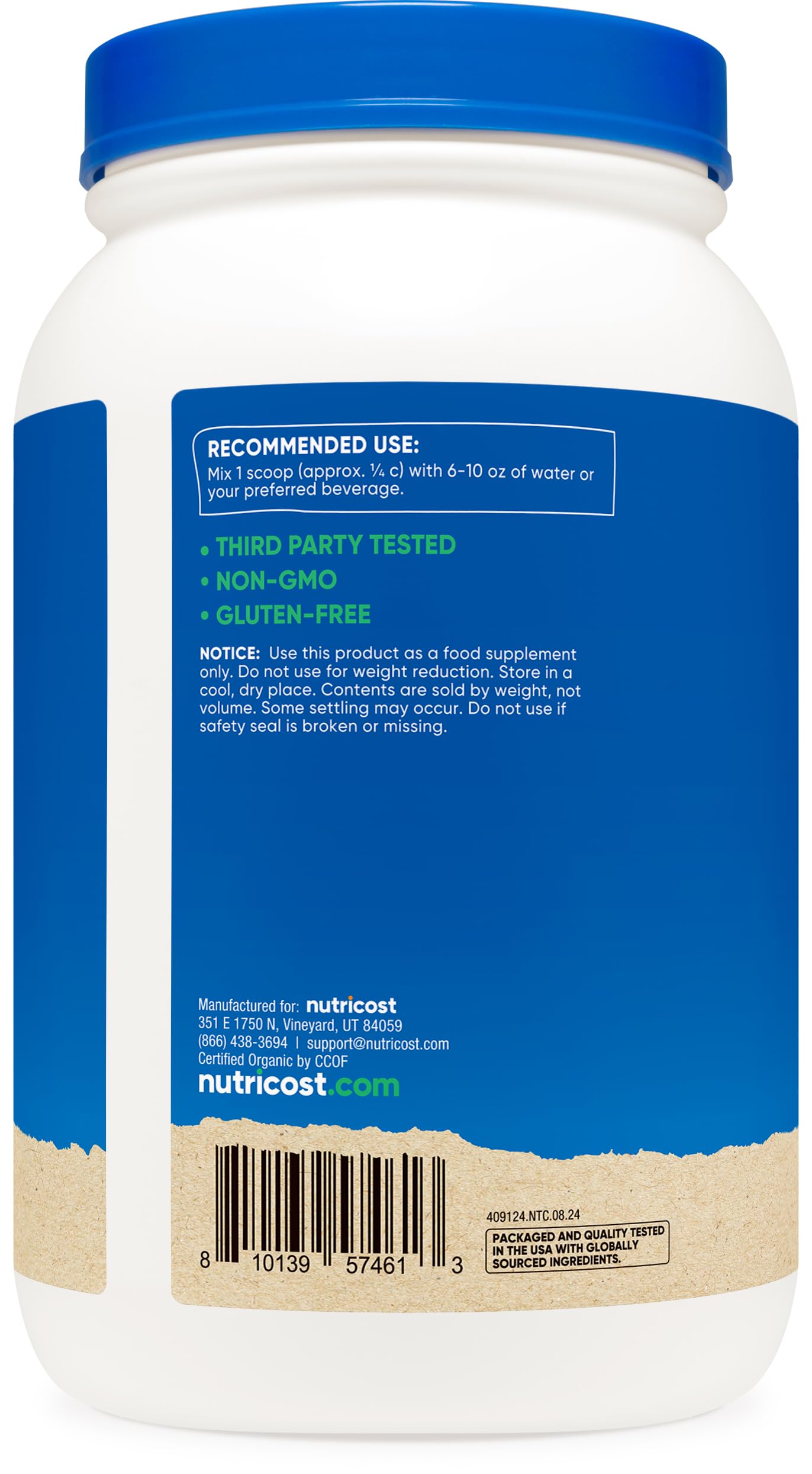 Nutricost proteína de guisante orgánica, para batidos, polvo neutro que se disuelve fácilmente.