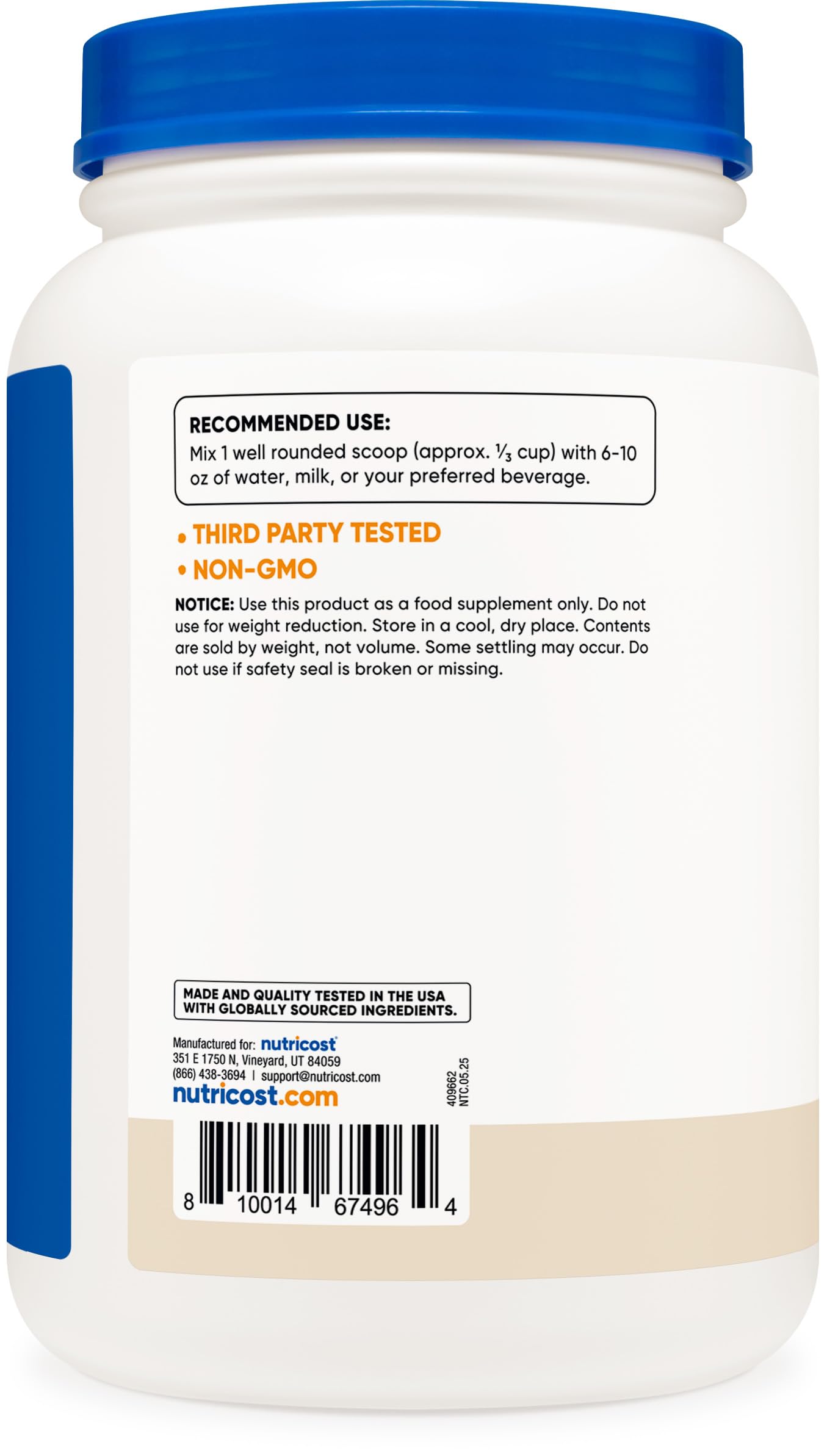 Nutricost proteina de suero aislada, envase con tapa para almacenamiento fácil