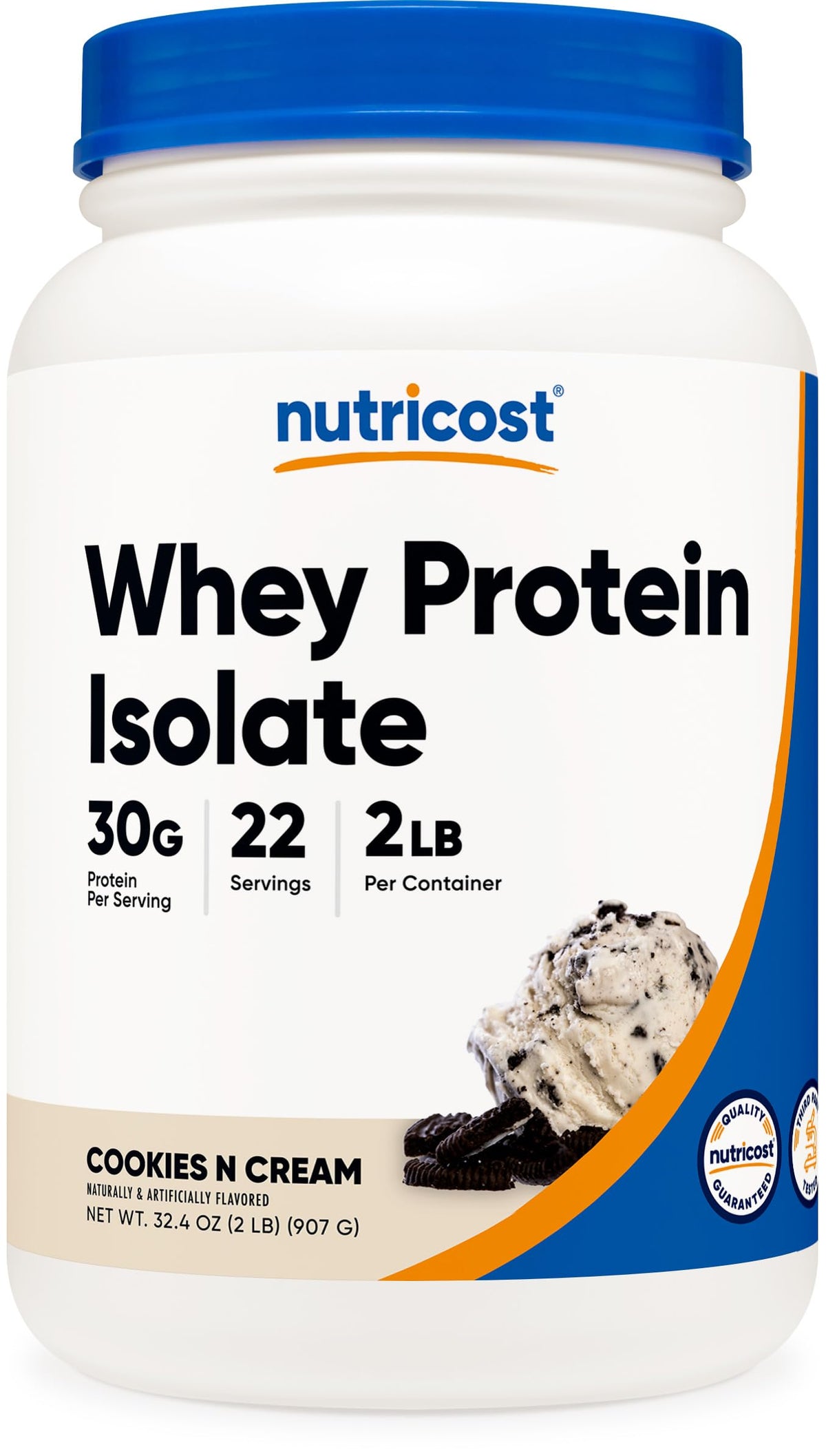 Nutricost proteina de suero aislada con sabor galletas y crema en bote, ideal para batidos post entrenamiento