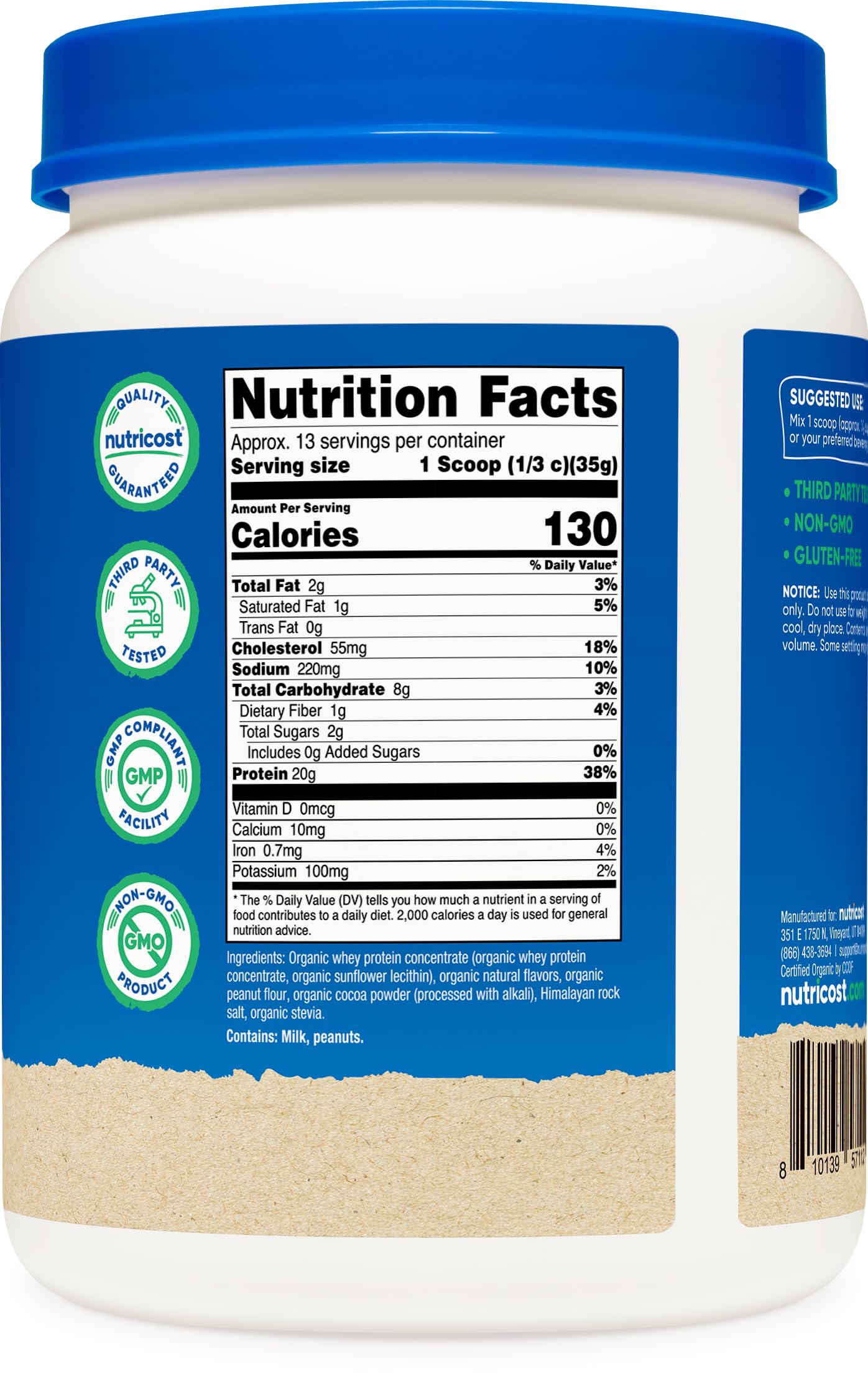 Nutricost batido con proteína de suero chocolate y maní en vaso