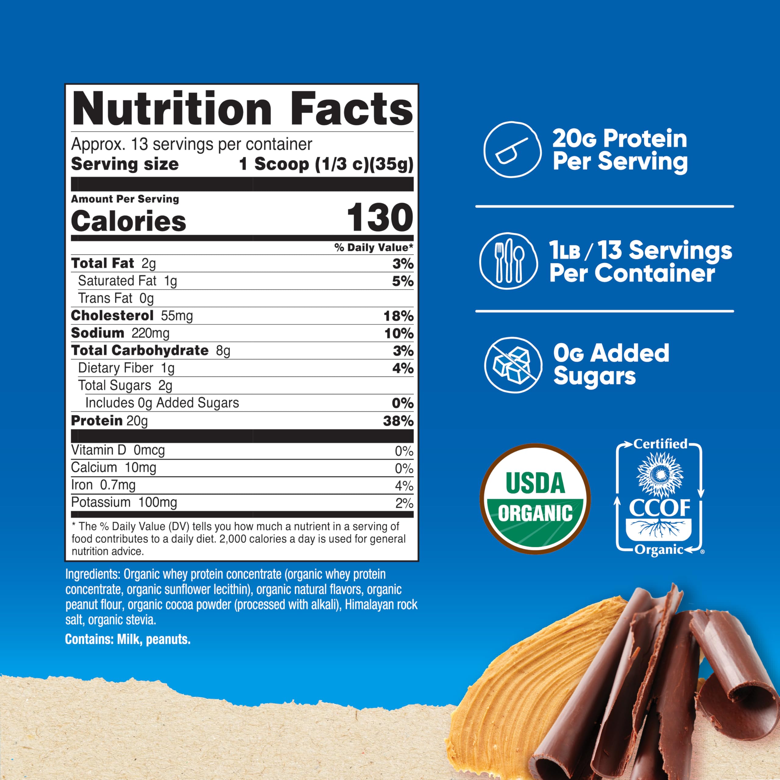 Nutricost proteína de suero chocolate con mantequilla de maní vertido en vaso para batidos rápidos