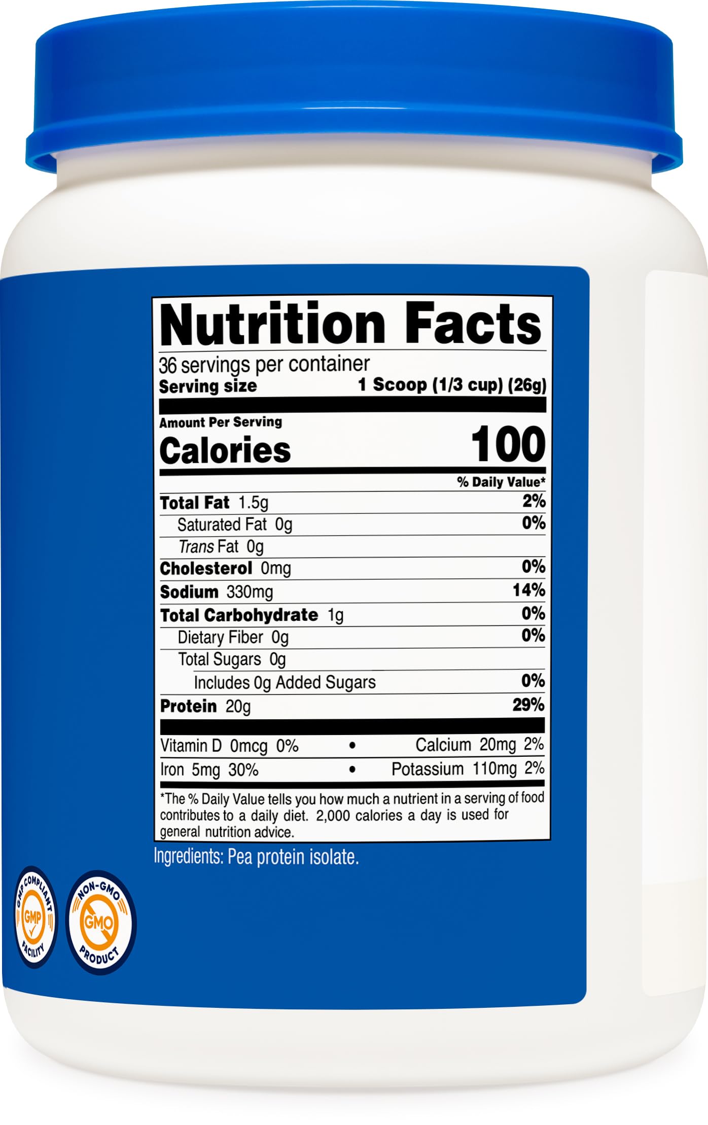Etiqueta de Nutricost proteína de guisante, clara y apta para dietas veganas.