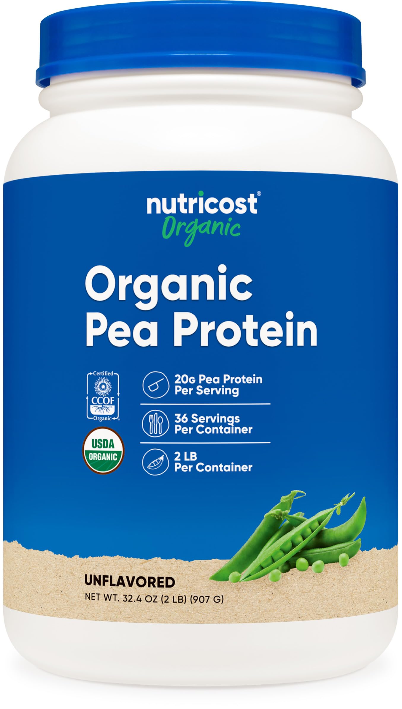 Nutricost Proteína de Guisante Orgánica en polvo, envase de 2 libras, ideal para batidos.