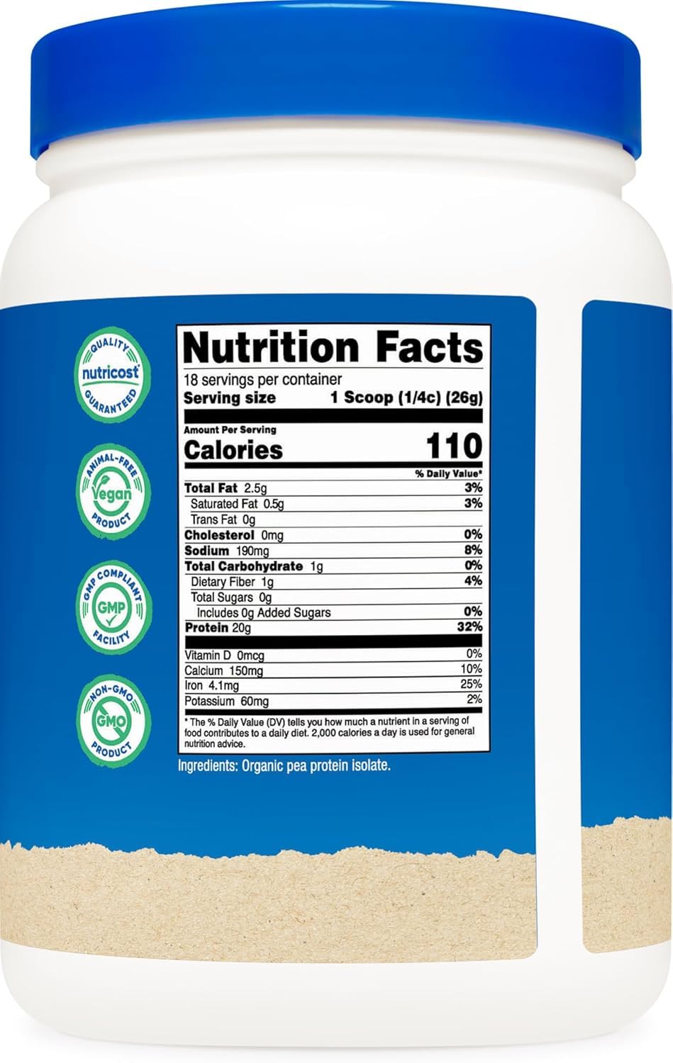 Proteína de guisante orgánica Nutricost para batidos, textura suave.