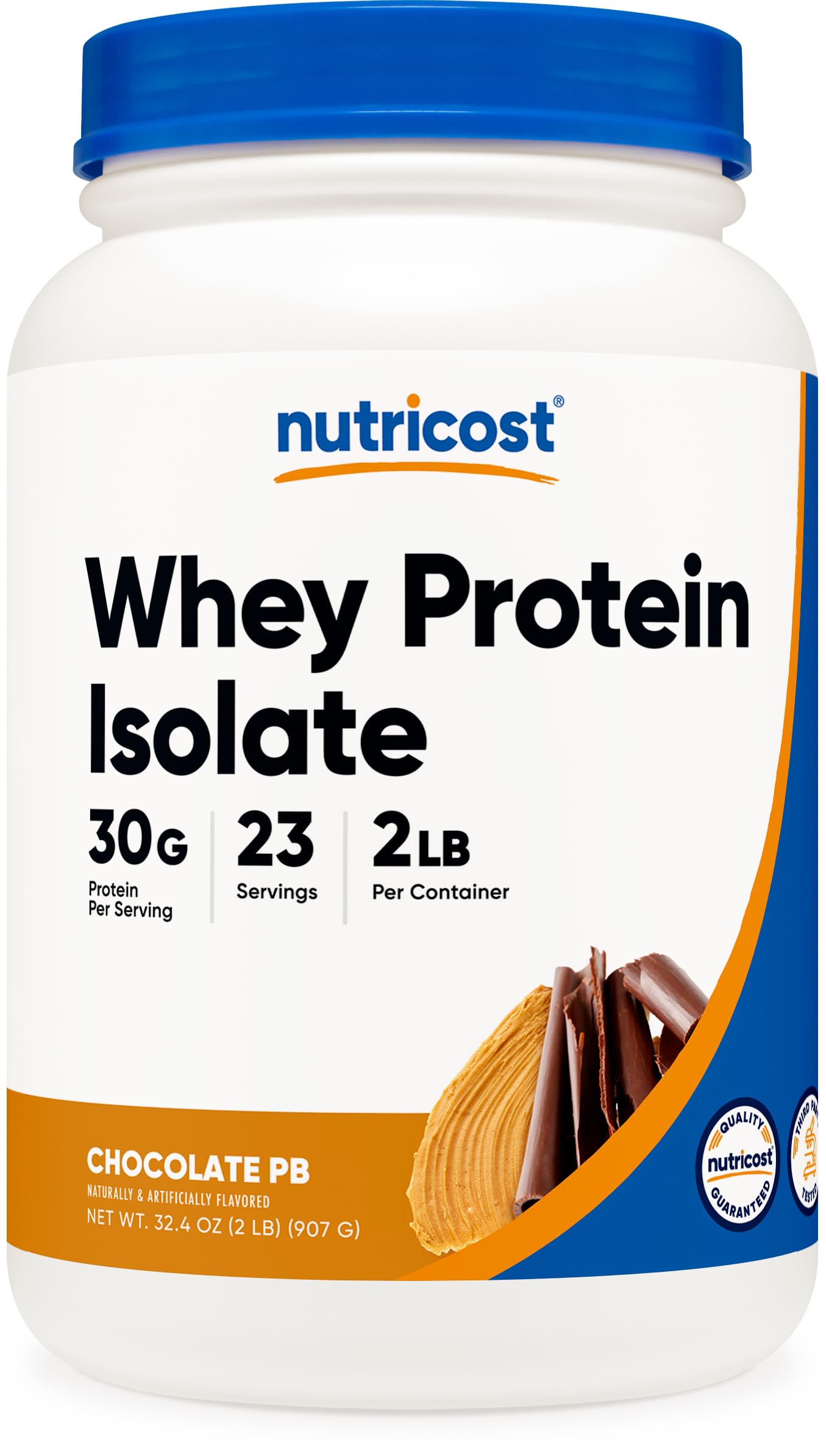 Nutricost proteína de suero aislada, cucharada medidora para batidos rápidos.