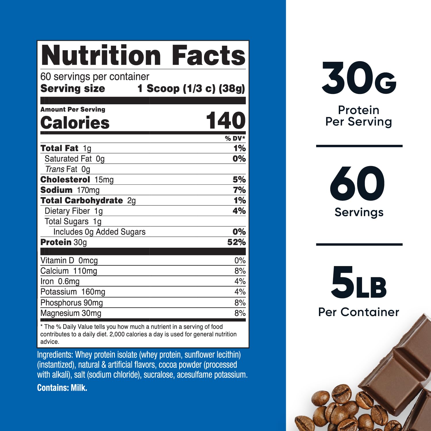 Nutricost Proteína de Suero Aislada Mocha, cuchara medidora para porción de 30 g