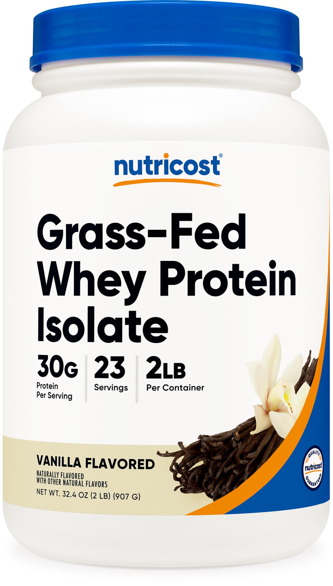 Nutricost proteína de suero aislada en botella, vainilla, ideal para batidos.