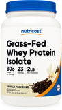 Nutricost proteína de suero aislada en botella, vainilla, ideal para batidos.