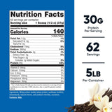 Nutricost Proteína de Suero Aislada Vainilla 5 lb, cuchara medidora para porciones consistentes.