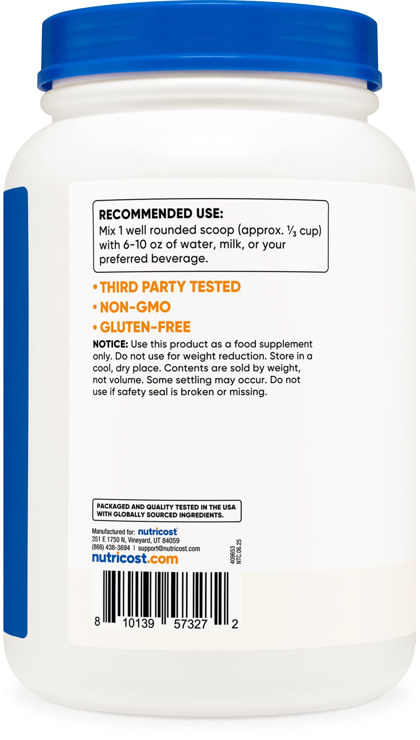 Nutricost Proteína de Suero sin sabor para batidos posentrenamiento.