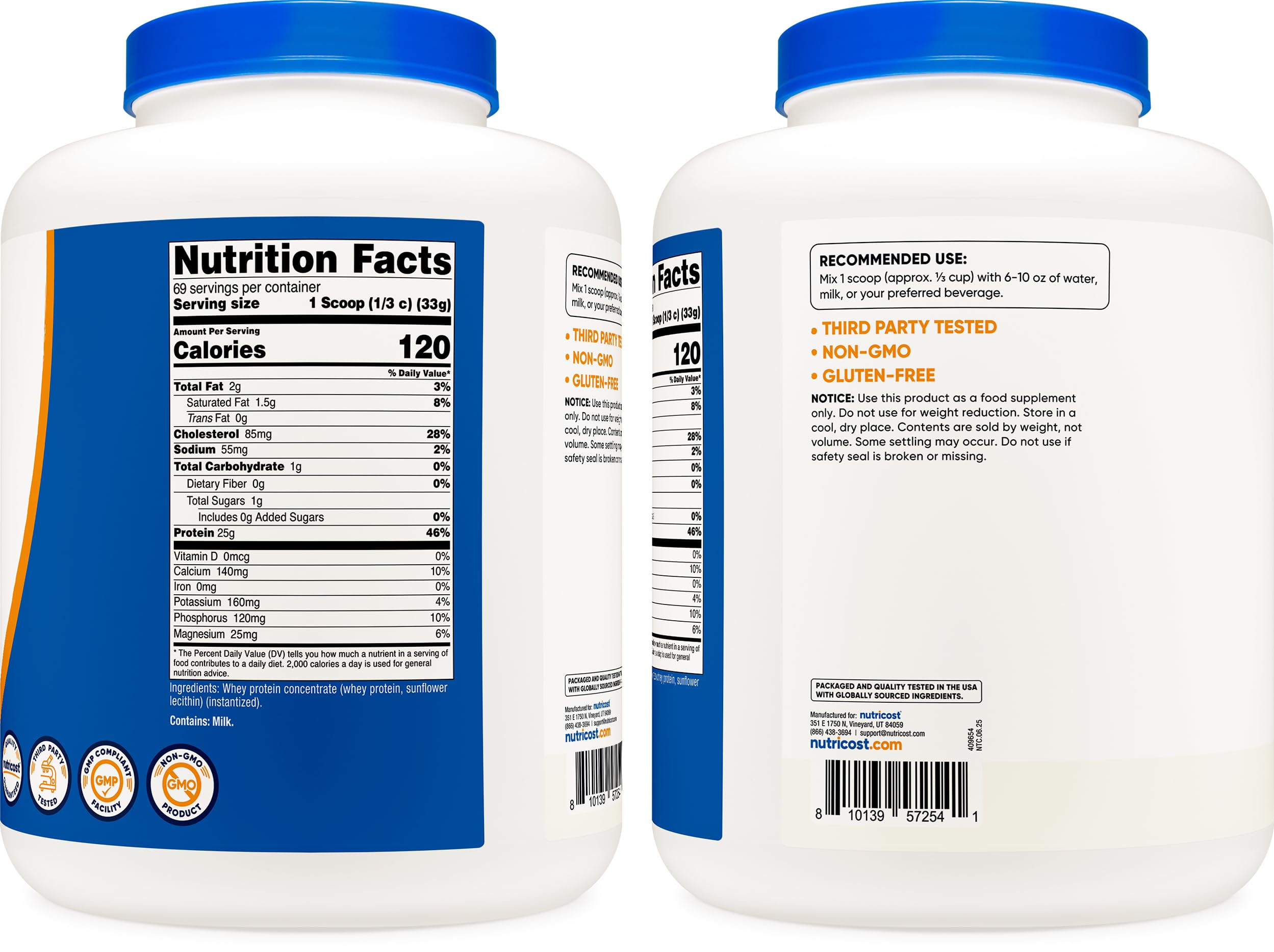 Nutricost proteina de suero sin sabor, envase certificado para calidad