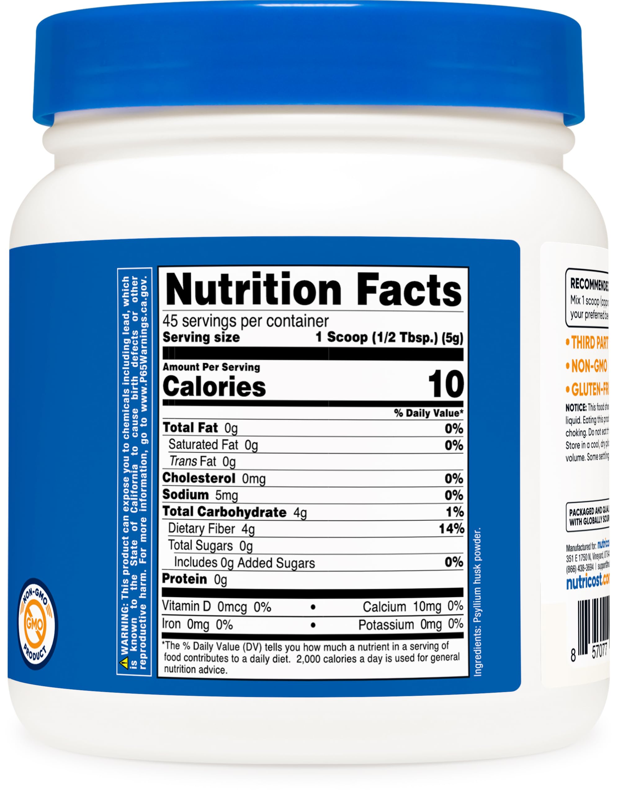 Desayuno con Nutricost psyllium para fibra diaria y textura suave