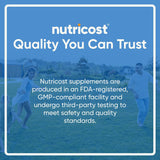 Detalle de frasco Nutricost Quercetin, enfoque en la etiqueta.