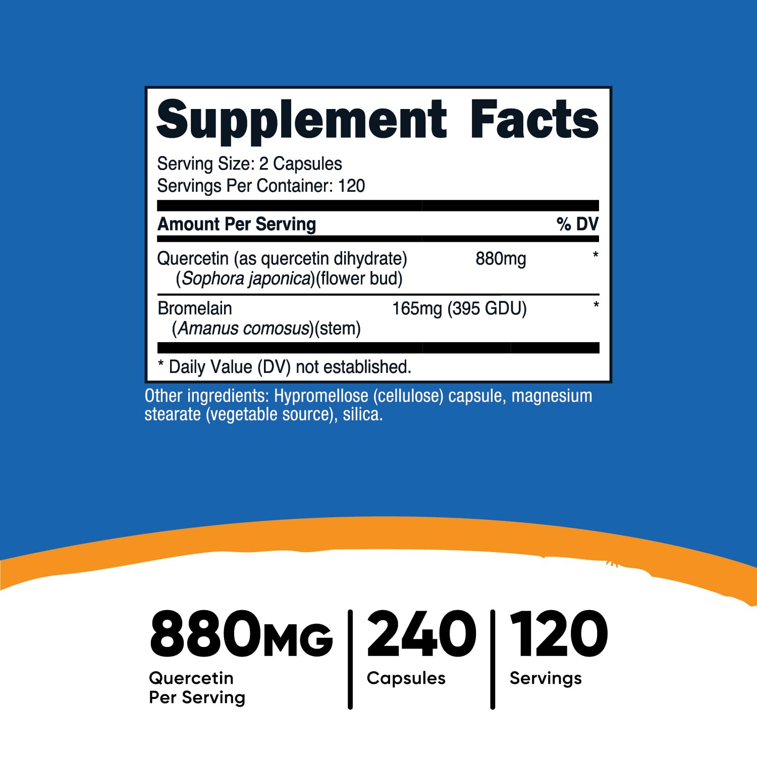 Nutricost Quercetin con Bromelina, cápsulas, etiqueta visible para uso diario.
