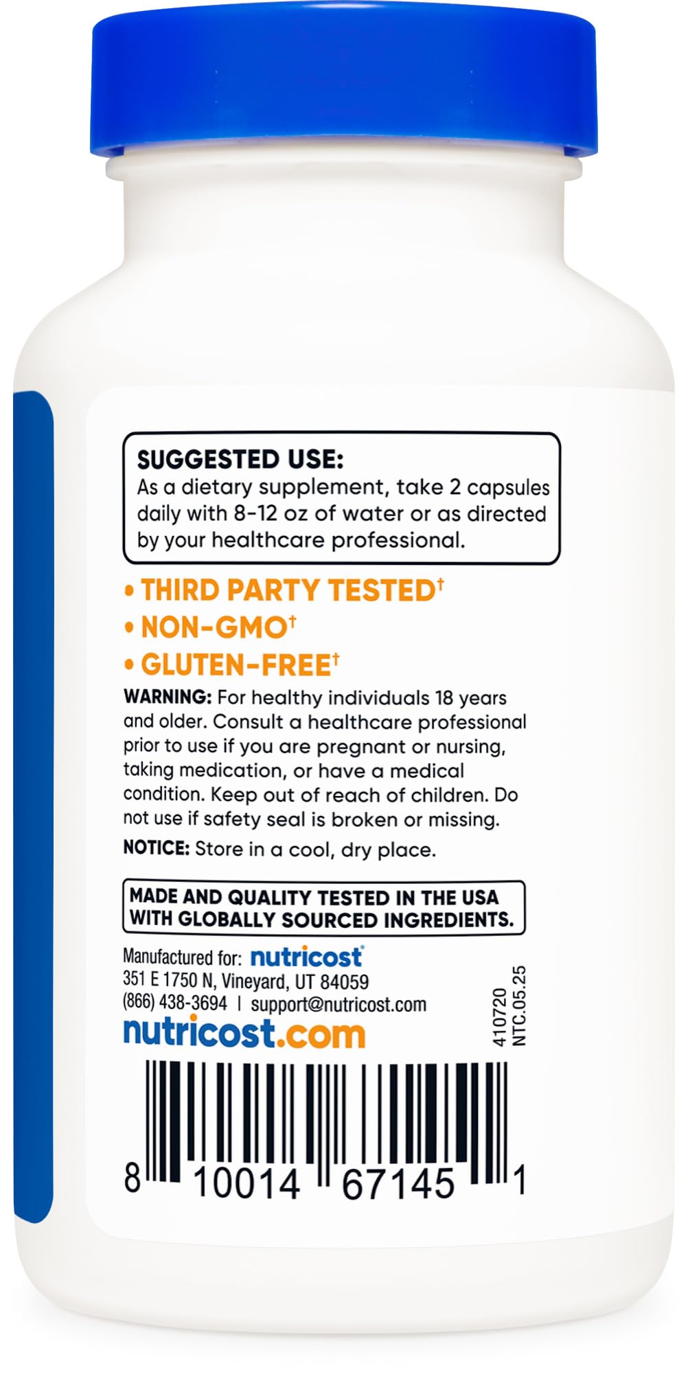Nutricost Regaliz envase plástico resistente para almacenamiento seguro