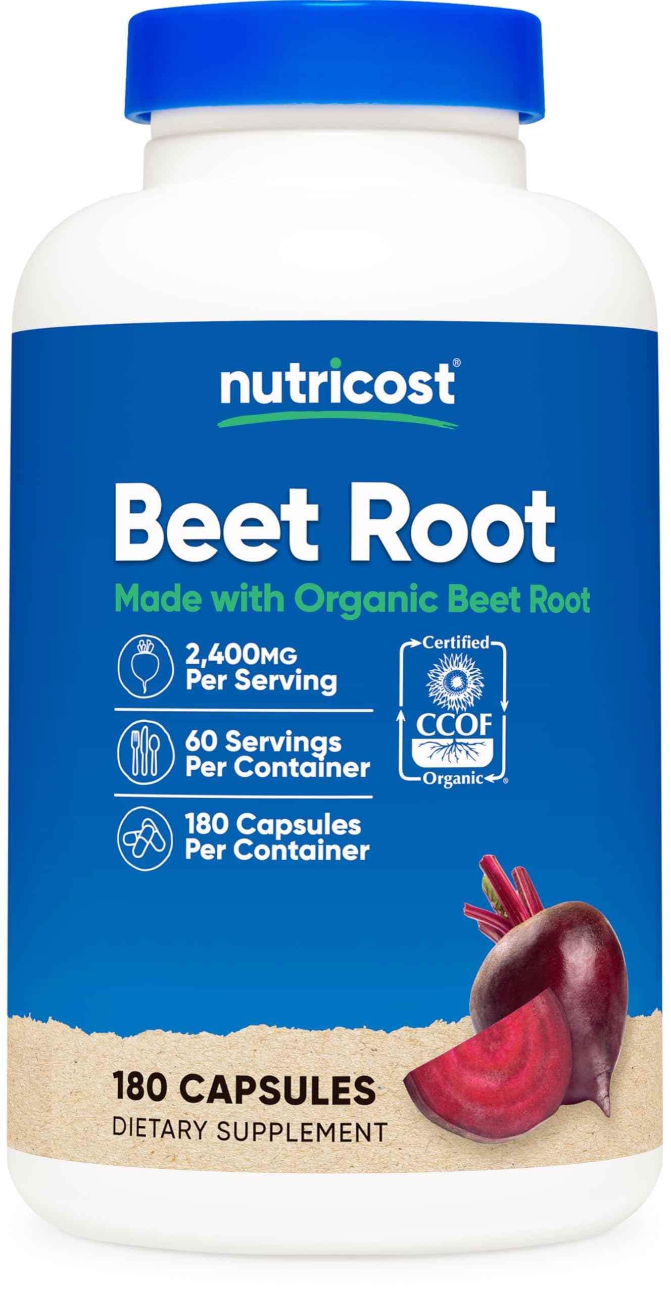 Nutricost Remolacha 2400mg: bote con cápsulas para apoyar la vitalidad diaria.