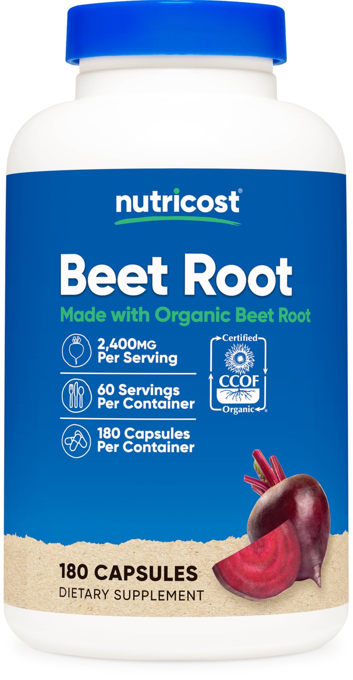 Nutricost Remolacha 2400mg: bote con cápsulas para apoyar la vitalidad diaria.
