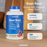 Nutricost Remolacha 2400mg: caja exterior describe certificaciones y beneficios.