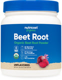 Nutricost polvo de remolacha orgánica en bote, listo para batidos coloridos